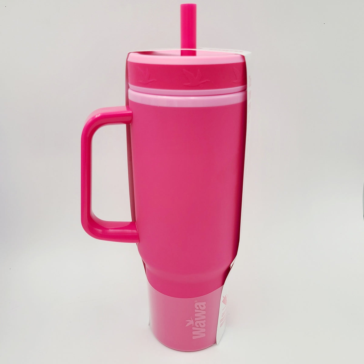 Wawa Tumbler Mug w/Handle & Straw 32 Oz ICED BEVERAGE Sunny Sipper Cup Pink NEW