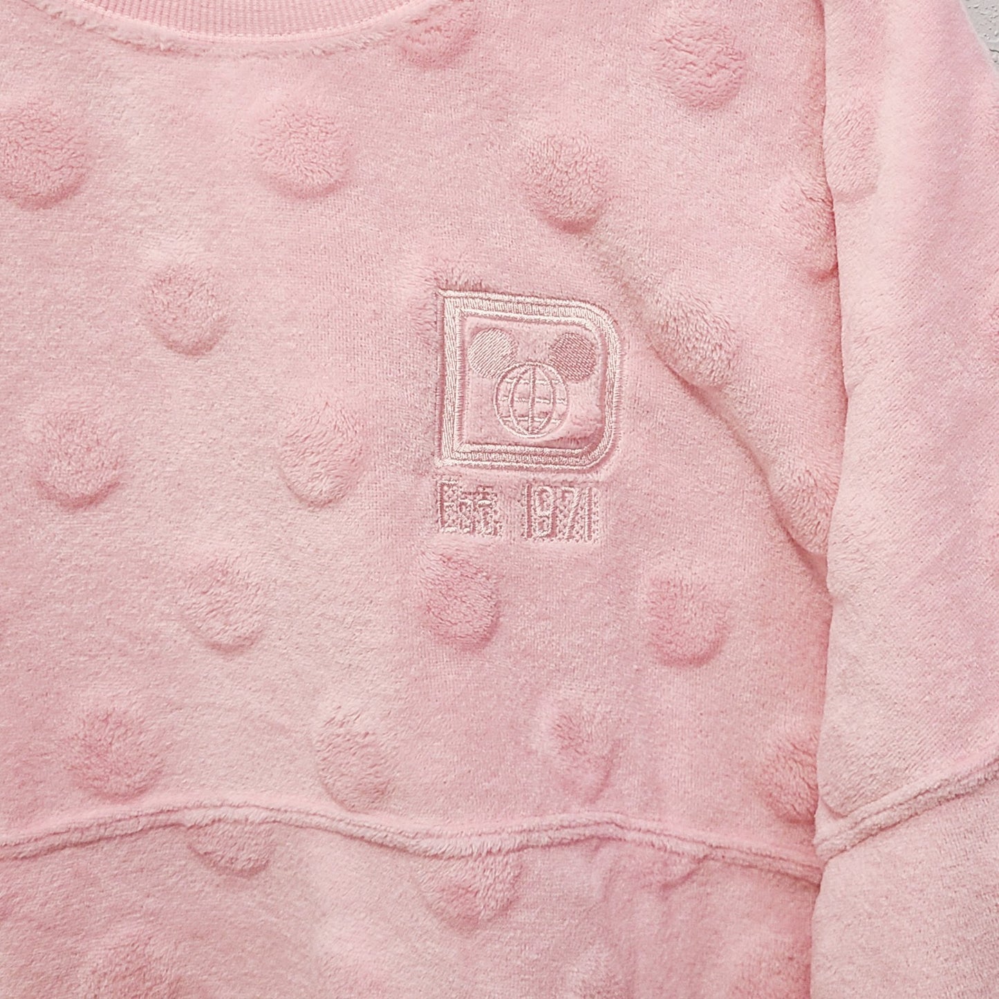 LARGE Walt Disney World Park 2022 Pale Pink Fuzzy Mickey Mouse Ear Spirit Jersey
