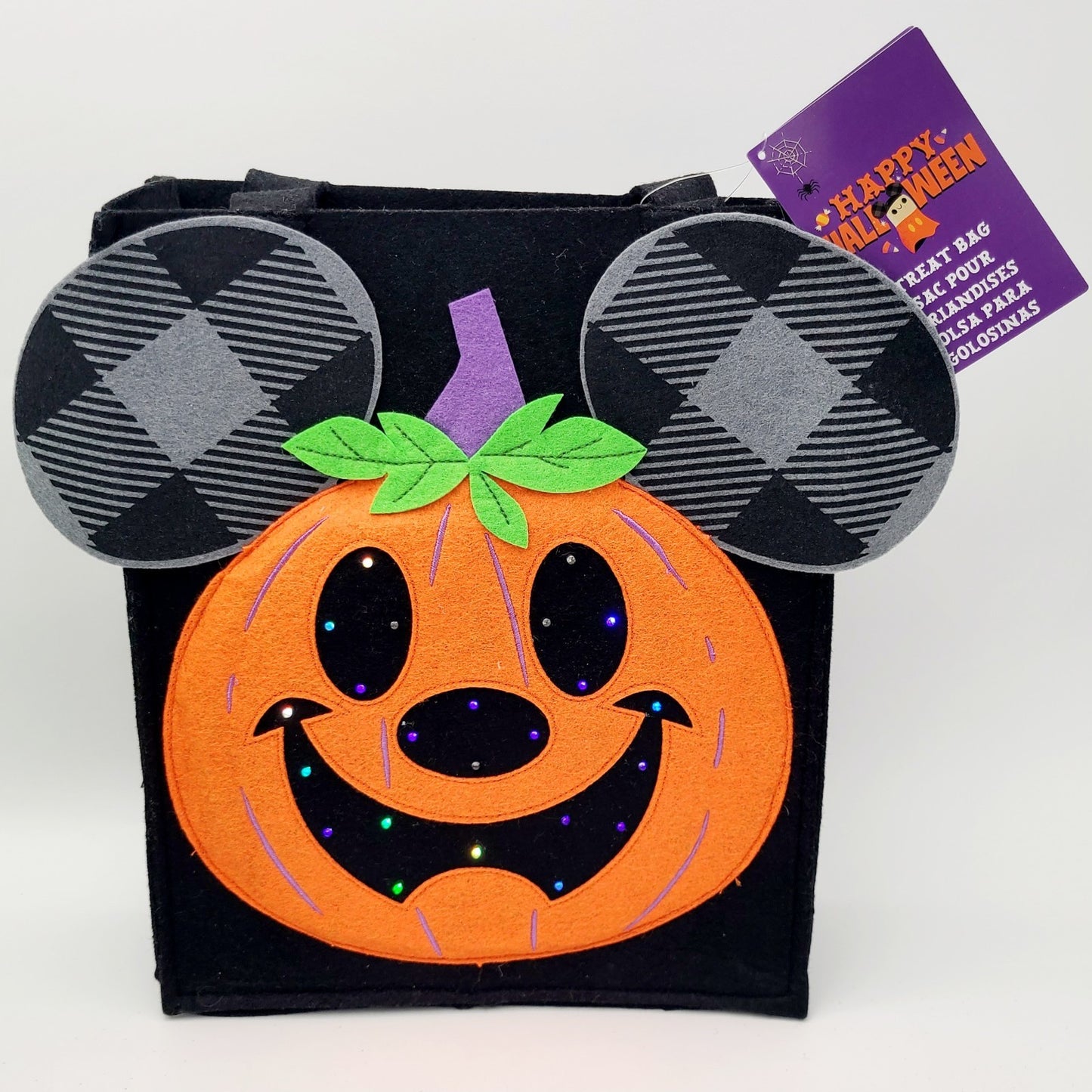 Disney Parks Mickey Jack-o'-Lantern Pumpkin π Felt Light-Up Halloween Candy Bag