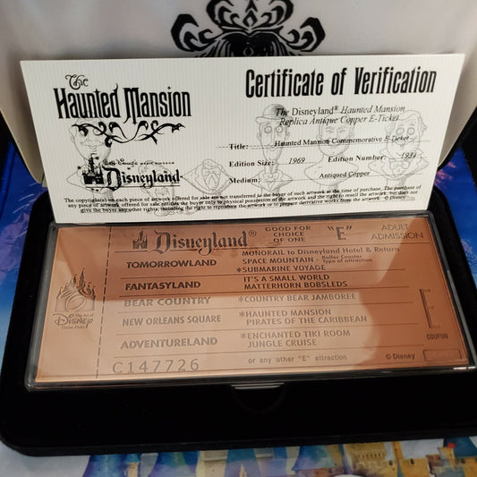 Disney Parks Haunted Mansion Replica Antique Copper "E" Ticket Limited Edition