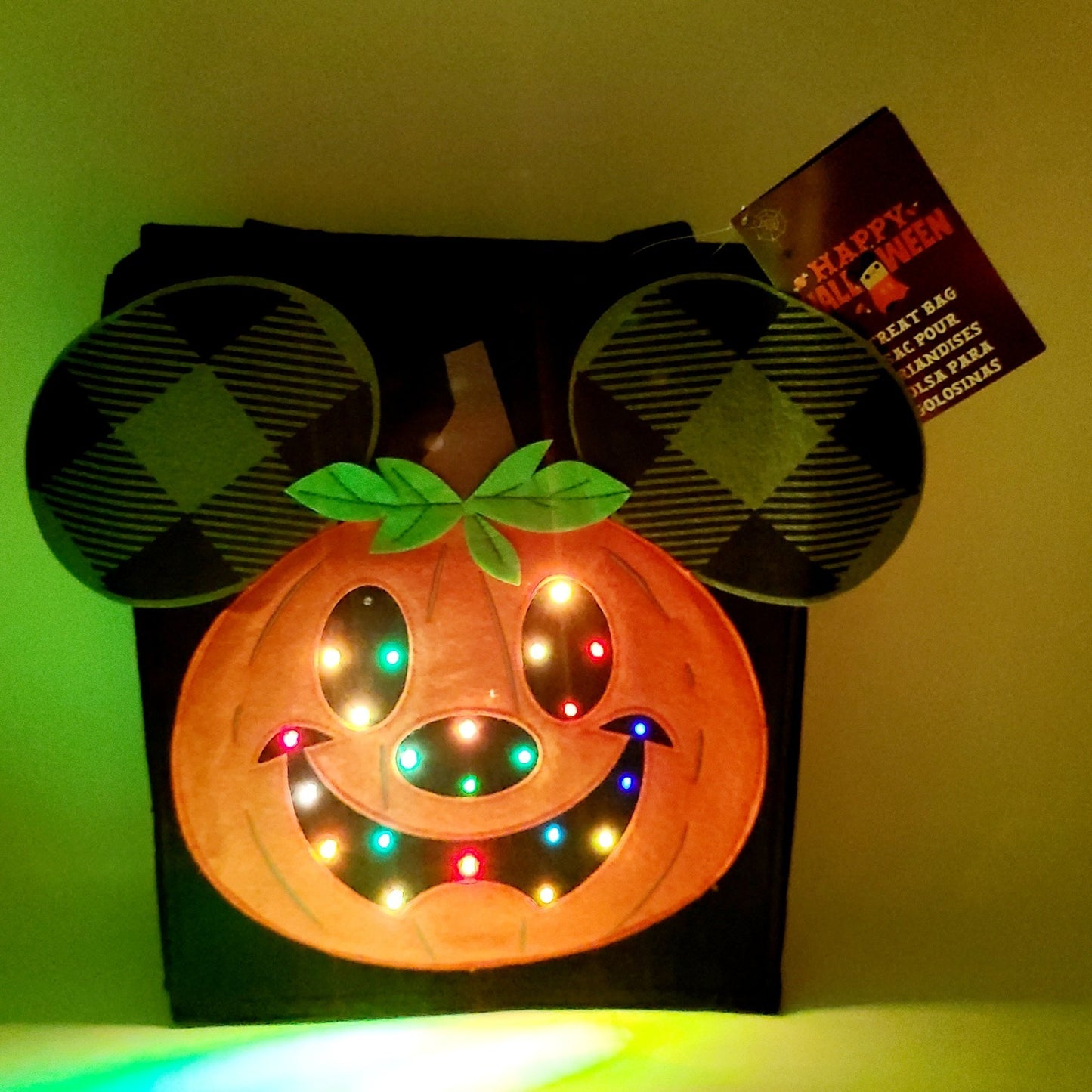 Disney Parks Mickey Jack-o'-Lantern Pumpkin π Felt Light-Up Halloween Candy Bag
