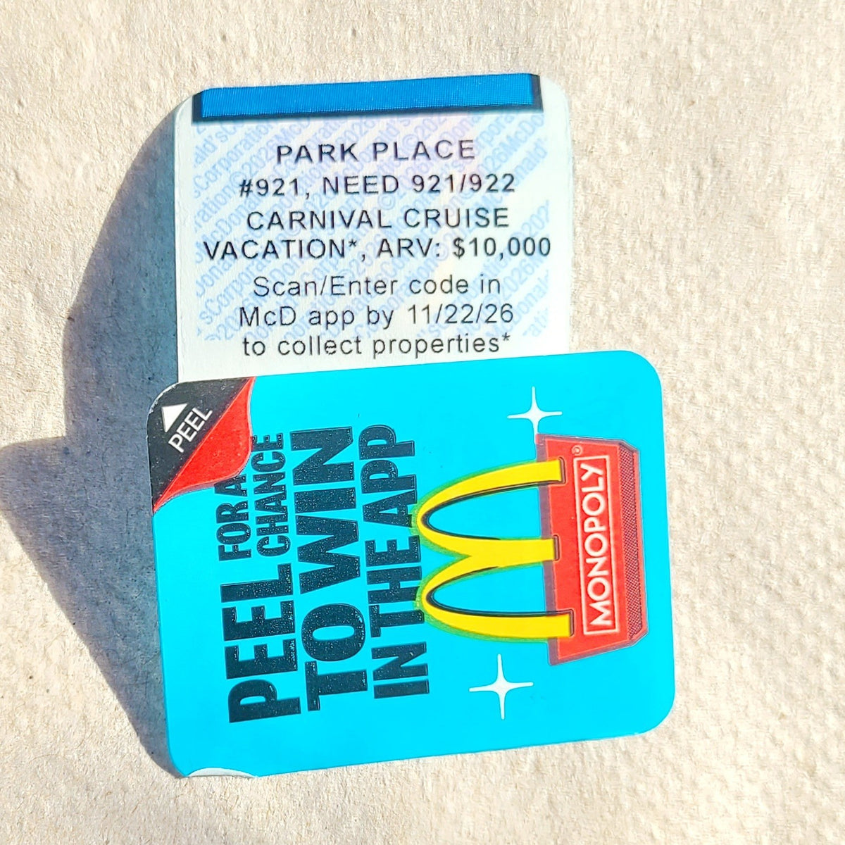 2026 McDonald's Monopoly Game Piece - Dark Blue PARK PLACE #921 (Unredeemed)