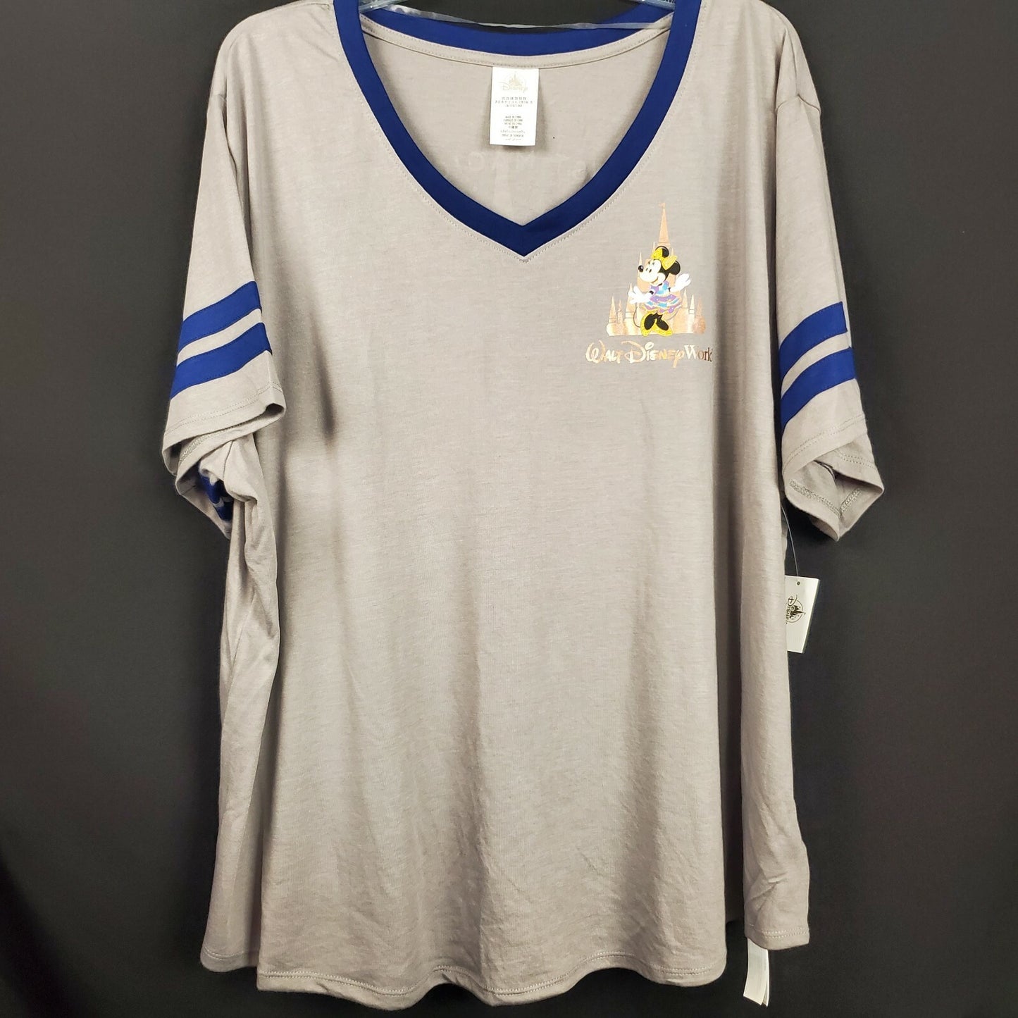 LARGE Walt Disney World 50th Anniversary Minnie Mouse V Neck Ladies Shirt Castle