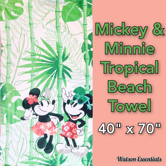NEW Disney Mickey & Minnie Mouse Tropical Beach Pool Towel 40" x 70" Leaf Print