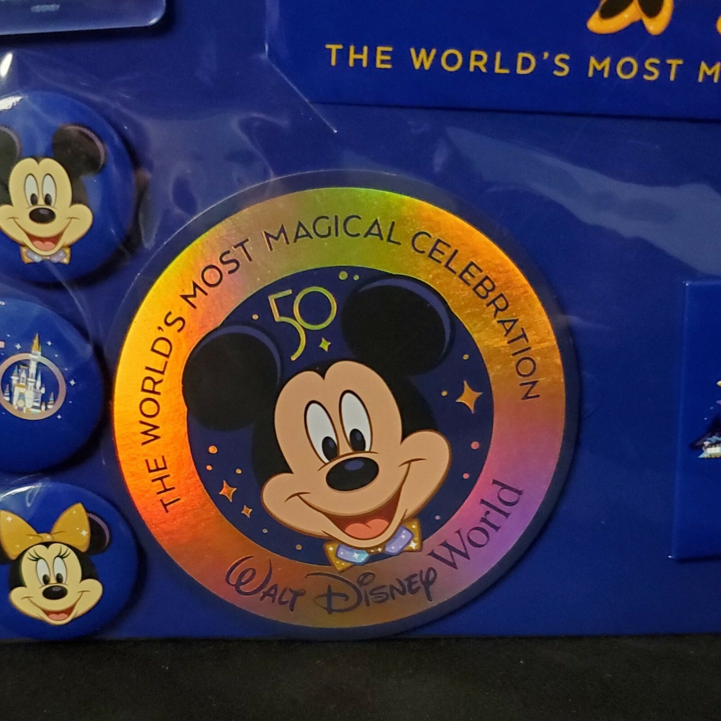 2021 Disney Parks 50th Celebration Souvenir Booster Pack Key Sticker Button WDW