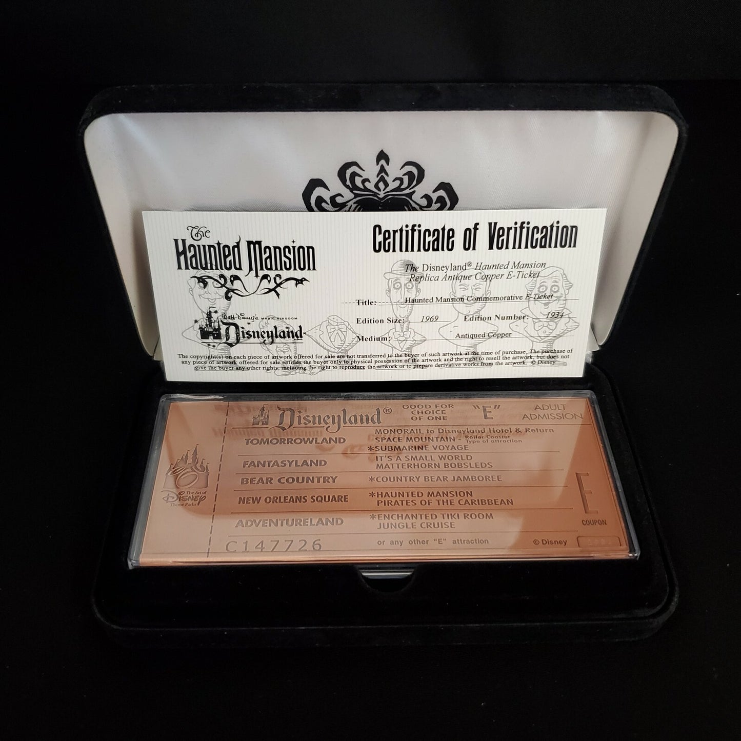 Disney Parks Haunted Mansion Replica Antique Copper "E" Ticket Limited Edition
