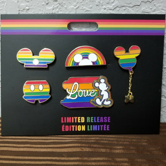 Disney Parks 5 Pin 2020 Rainbow Limited Release Set Love Pin Trading Mickey Ears