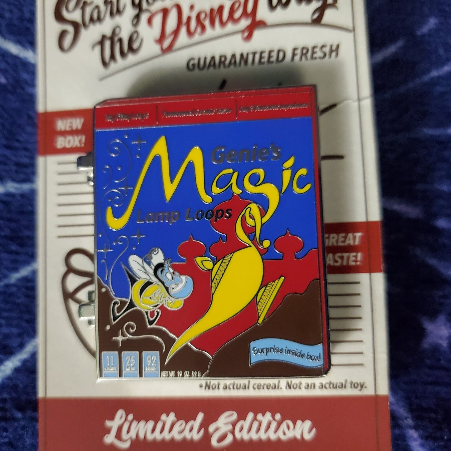 Disney Parks Aladdin Cereal Boxes Pin Genie Magic Lamp Loops Limited Edition NEW