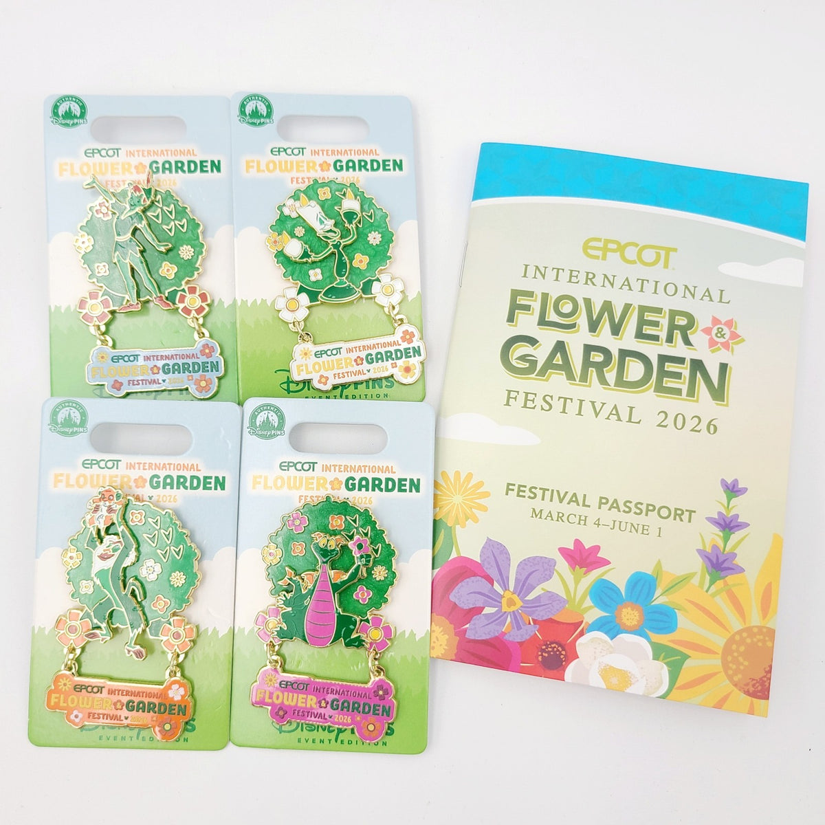 *4 Pin SET* 2026 Disney Parks Epcot Flower & Garden Figment Topiary LE EE 5000