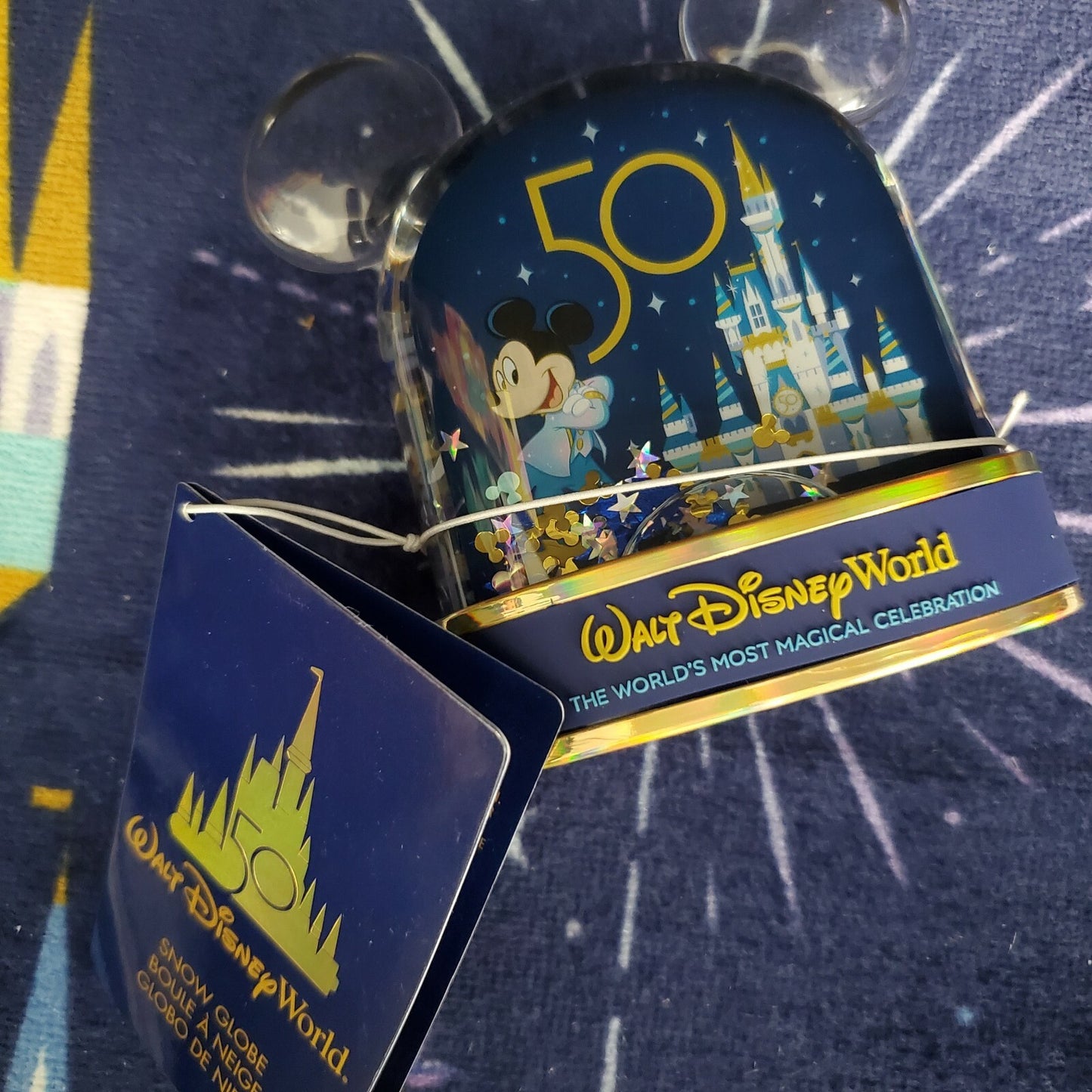 Walt Disney World Parks 50th Anniversary Snow Globe Mickey Ears Minnie WDW Icons