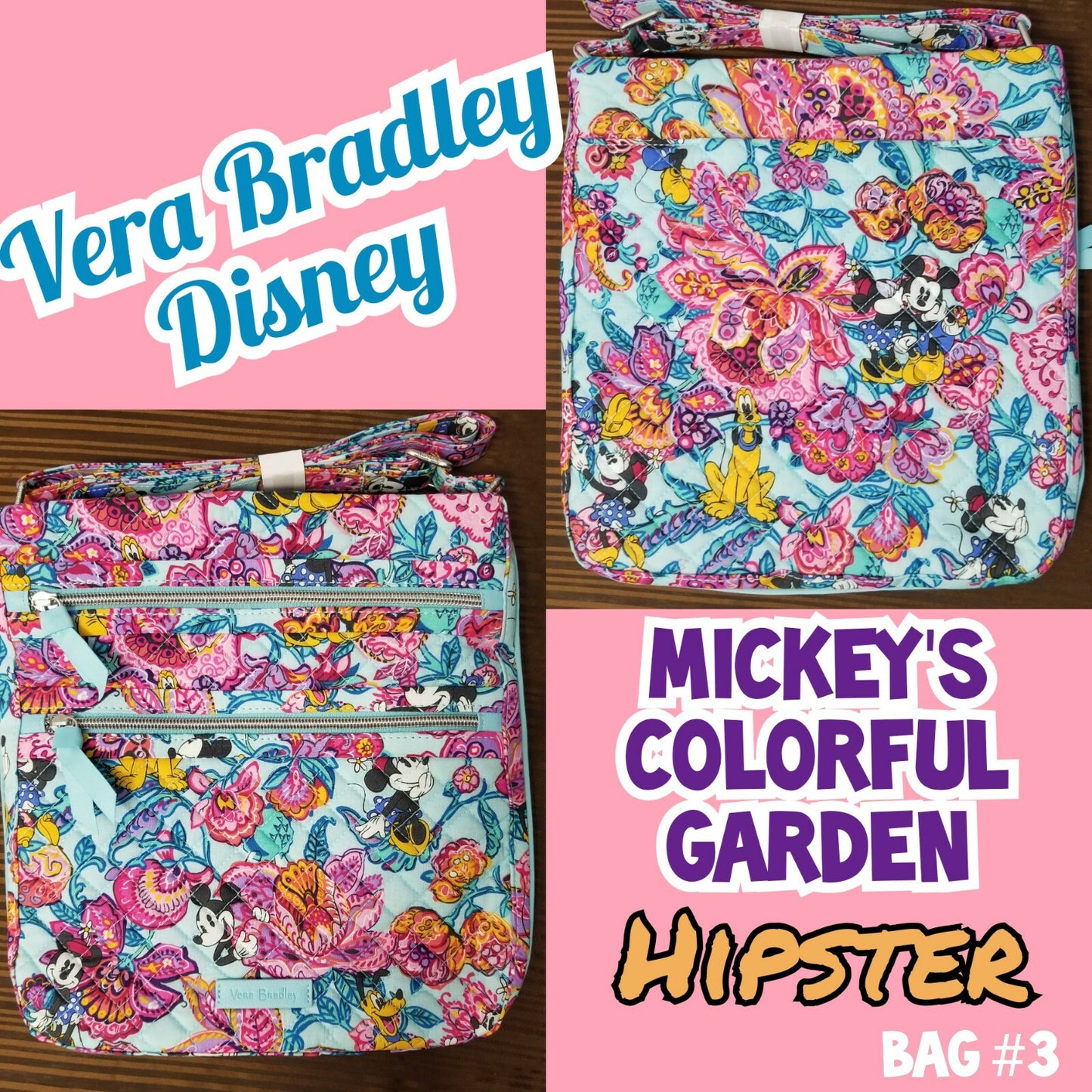 *Actual Bag* Vera Bradley Disney Mickey's Colorful Garden Hipster Bag Minnie New