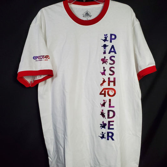 LARGE Disney World Parks 2022 Epcot 40th Anniversary Passholder T-Shirt w/Date