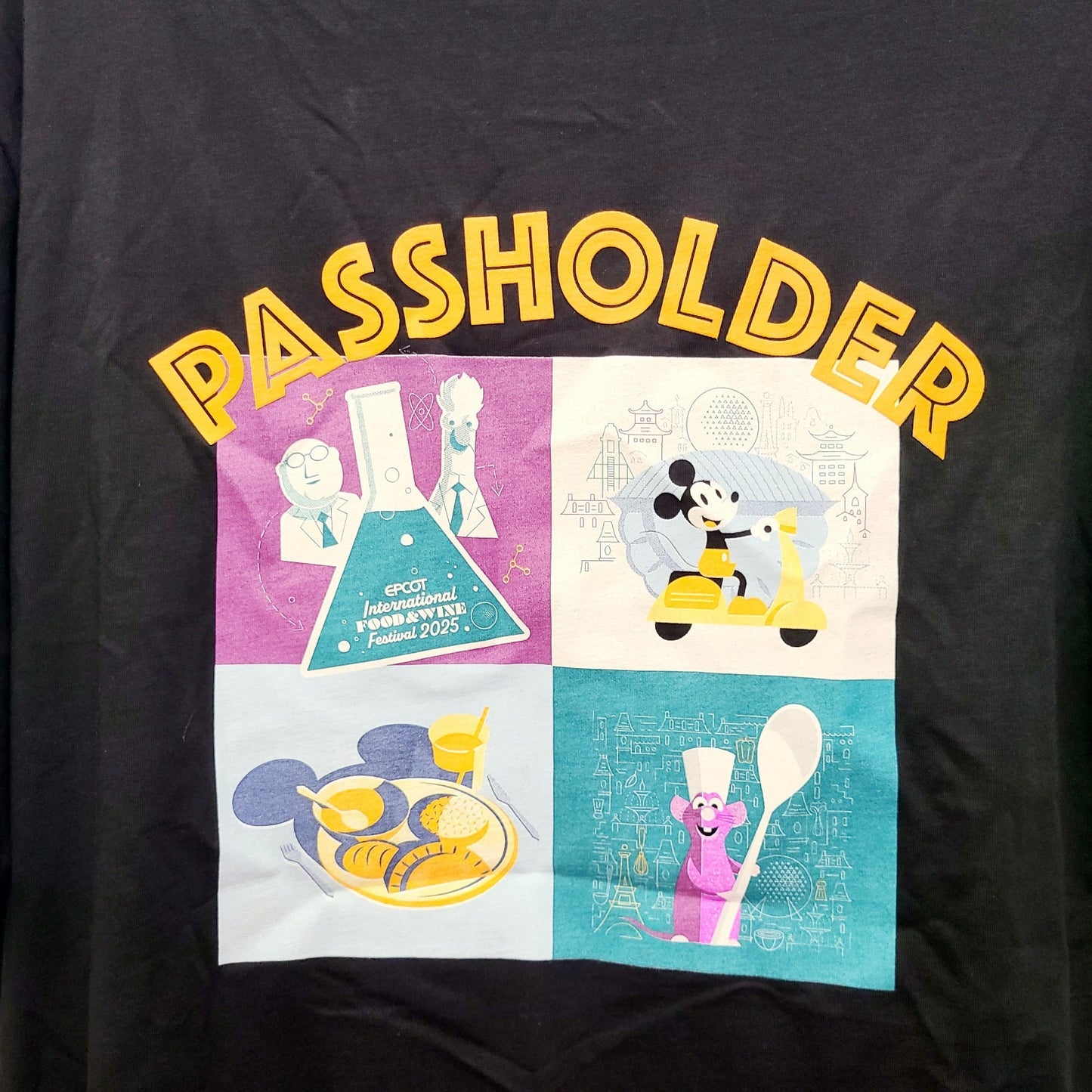 LARGE Disney Parks Shirt 2025 Epcot Food & Wine Festival Passholder Logo Black L