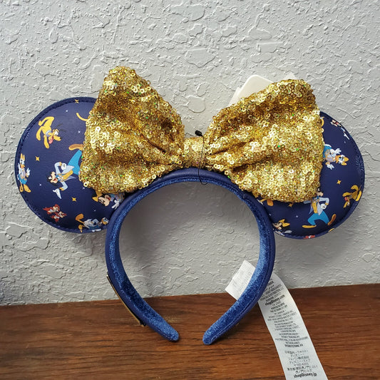 Disney World Parks Loungefly 50th Anniversary Minnie Headband Ears Gold Sequin