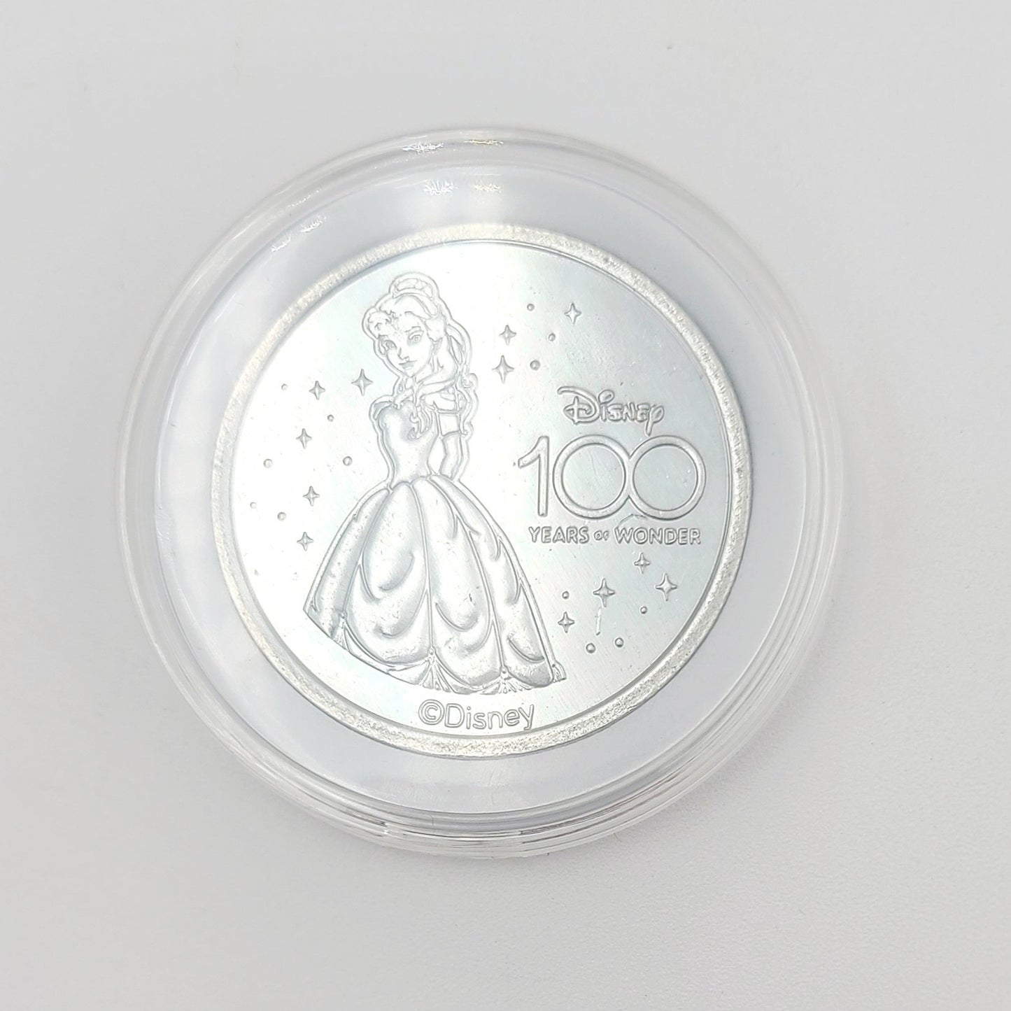 *Belle Coin & Case* Disney Park 100 Years Silver Metal Medallion Beauty Beast
