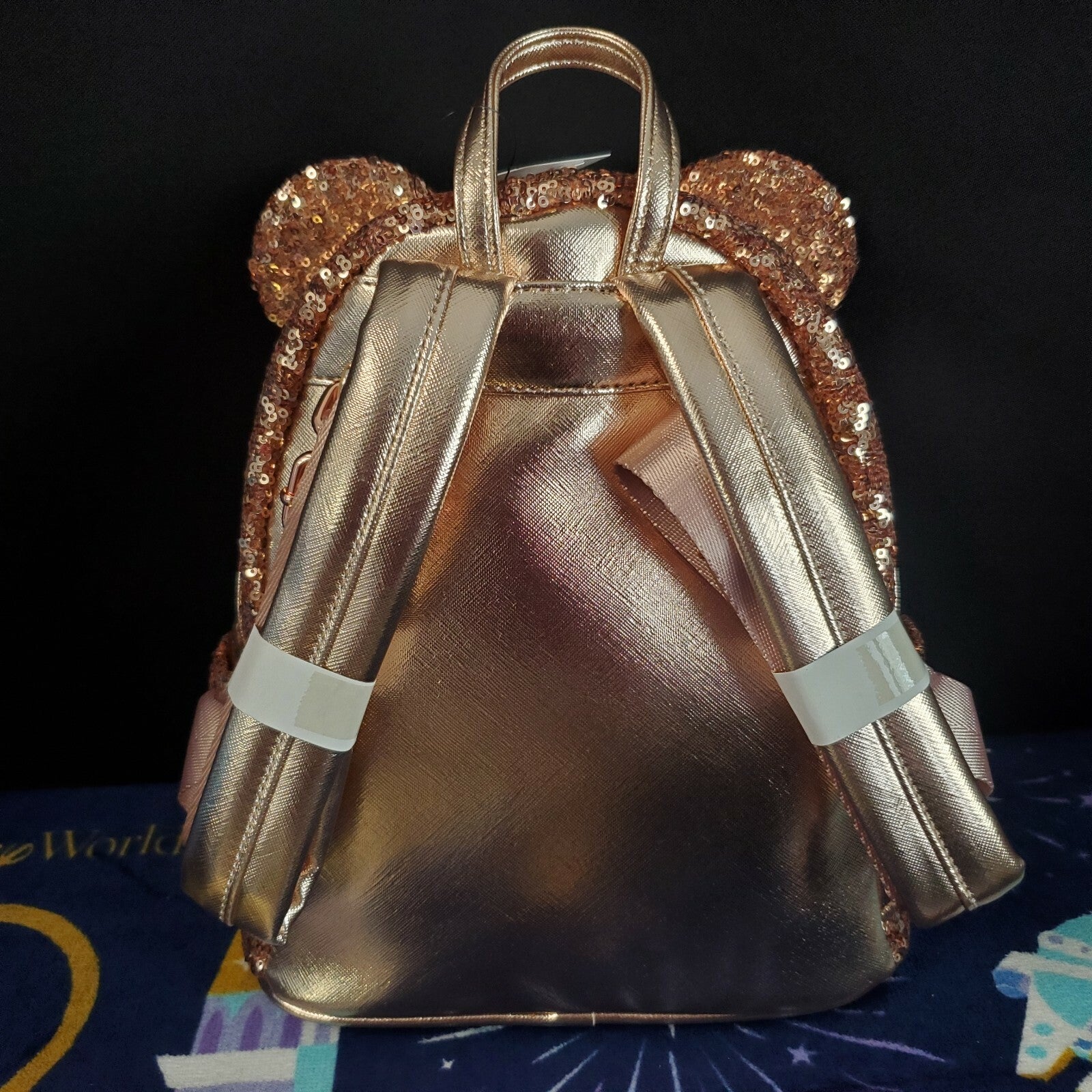 NEW Disney Parks Loungefly Sequined Rose Gold Mini Backpack Minnie Mouse Ears