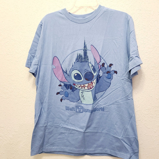 LARGE Walt Disney World Park Shirt Adult Blue Stitch Castle Mickey Mouse T-Shirt