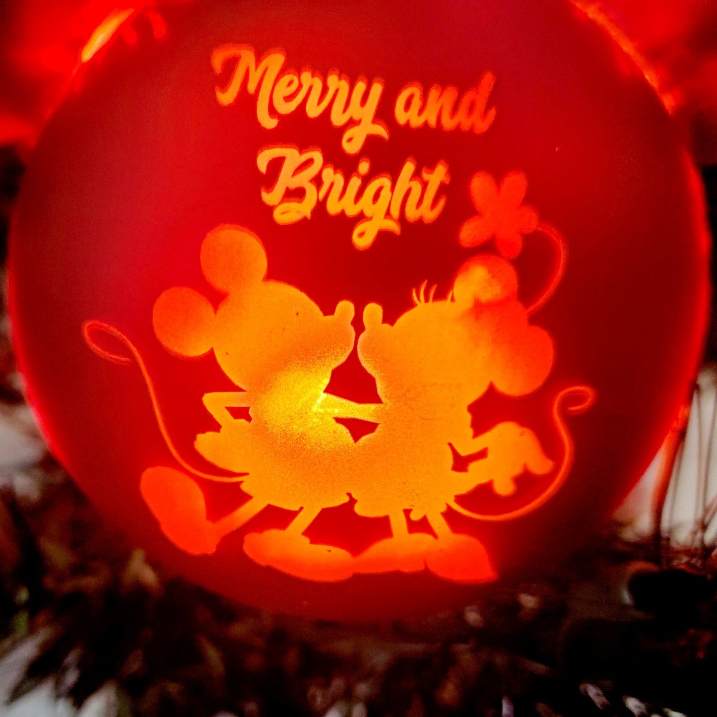 Disney Park Christmas Mickey Mouse Park Icons Red Glass Light Up Ornament Bauble