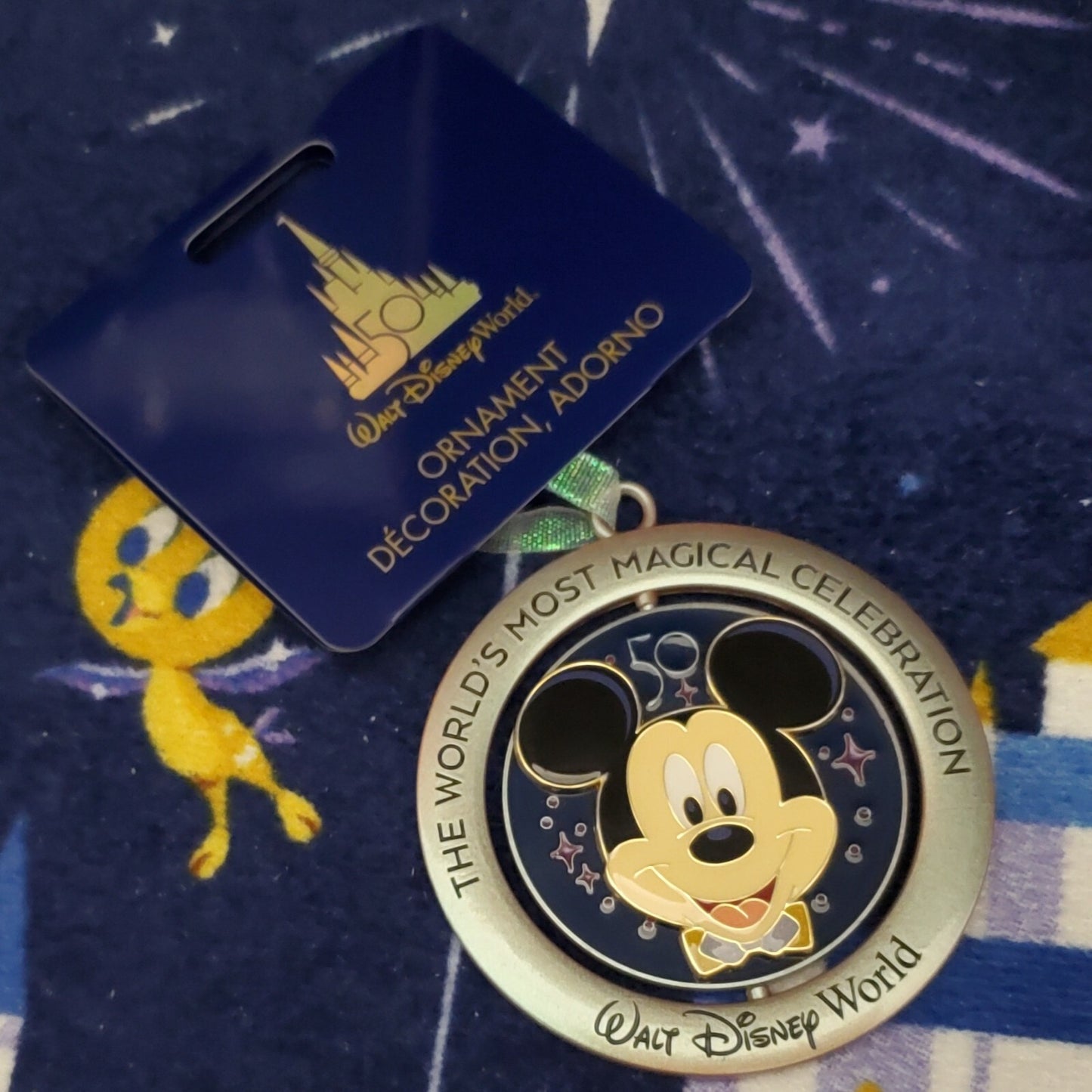 Disney World Parks 50th Anniversary Mickey Icon Metal Spinner Christmas Ornament