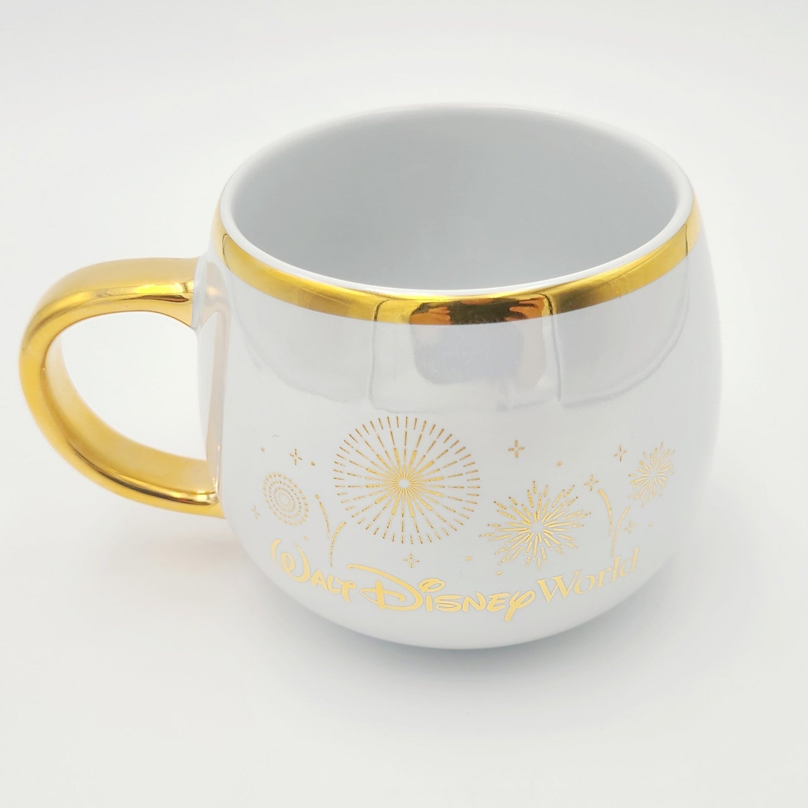 2025 Disney Parks Magic Kingdom Castle Mug Fireworks Gold Coffee Cup Pearl White