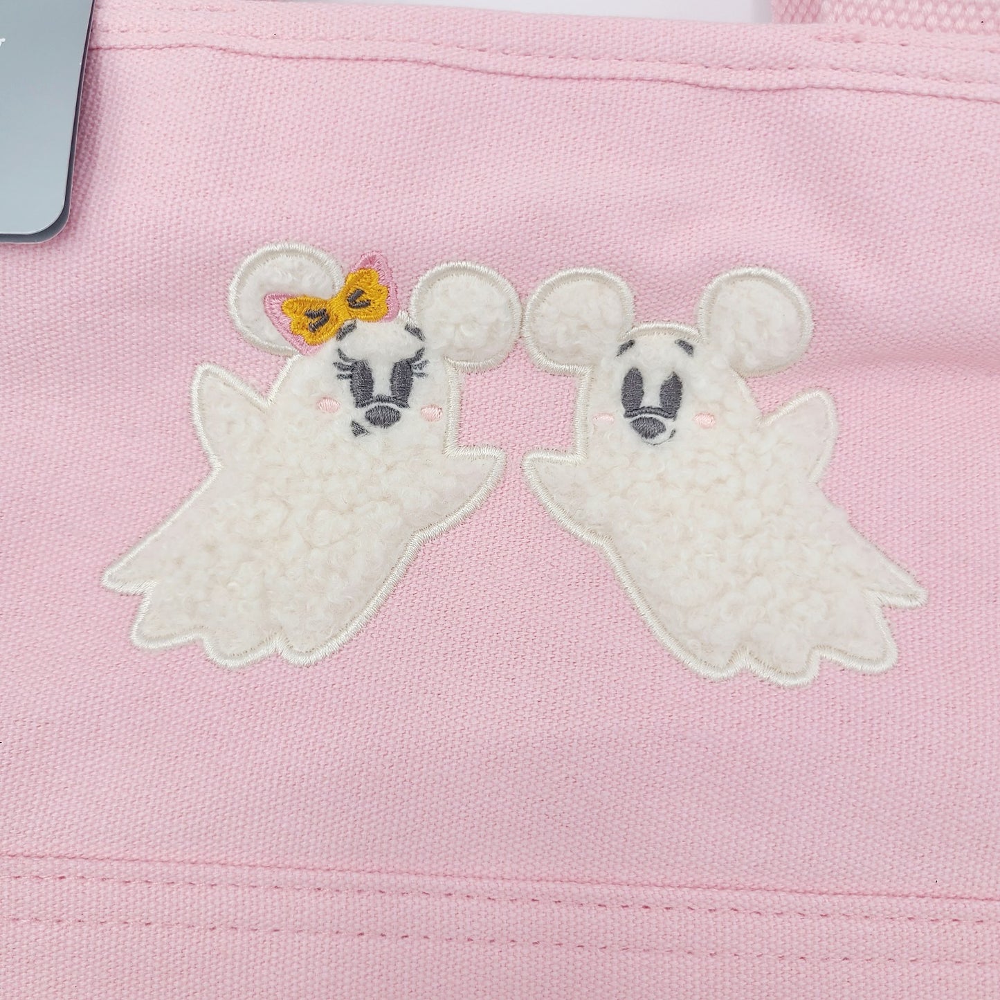 2025 Disney Parks Halloween Ghost Mickey Minnie Mouse Pink Canvas Small Tote Bag