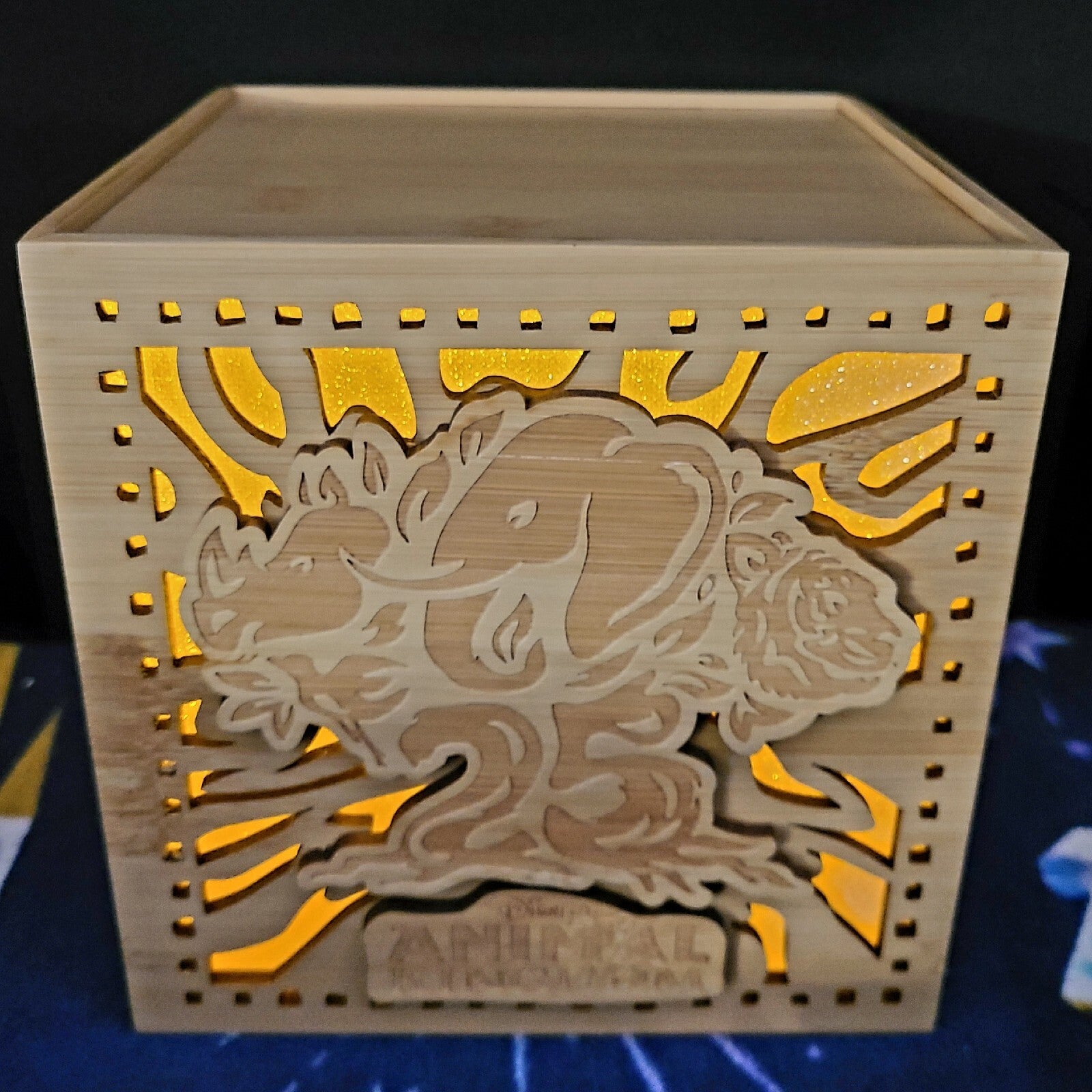 NEW 2023 Disney Parks Animal Kingdom 25th Anniversary Wood Light Up Cube Box