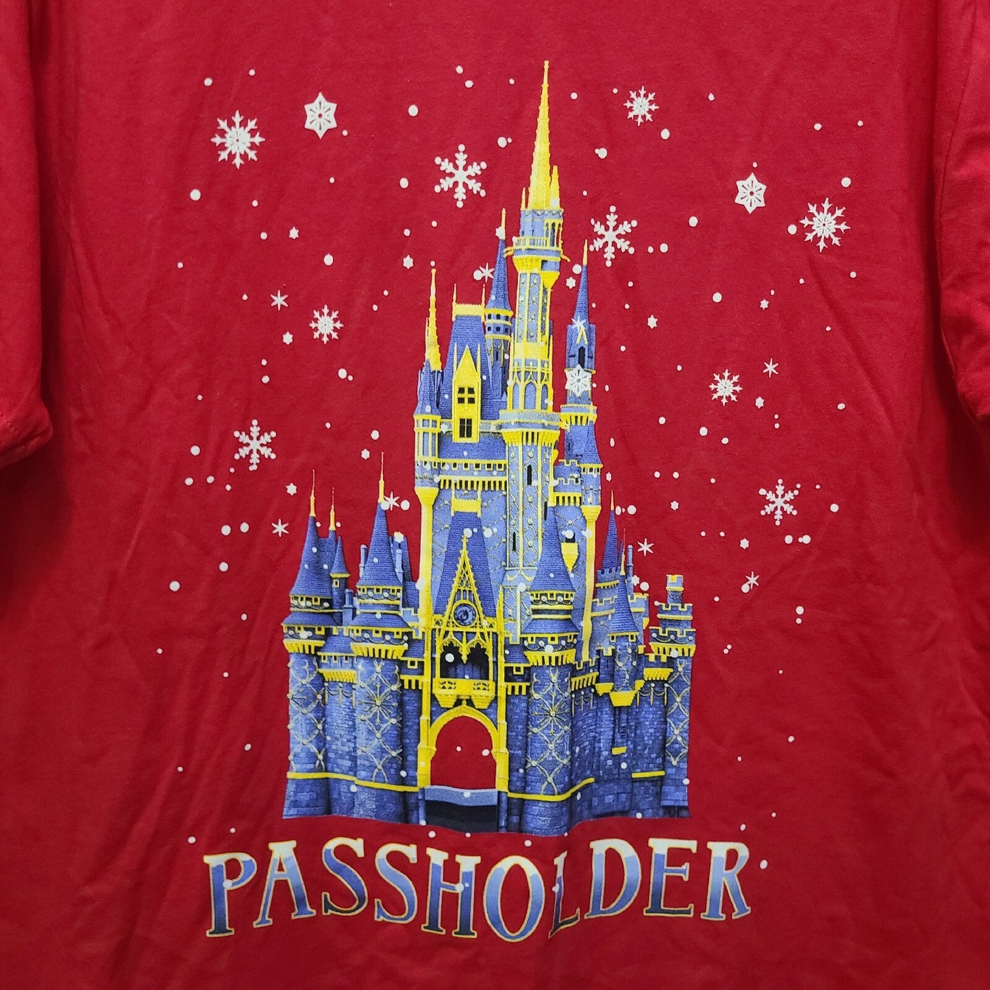 LARGE Cinderella Castle Christmas Walt Disney World Parks Passholder T-Shirt NEW