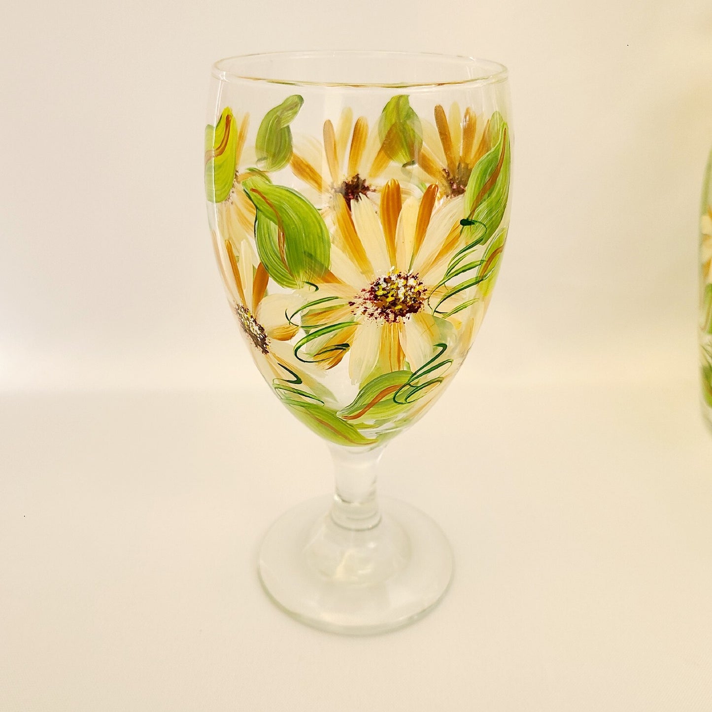 *Hand Painted* Sunflower Glass Glasses Goblets 7" Wine Glass BUY MORE SAVE MORE