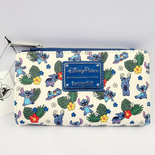 NEW Disney Parks Loungefly STITCH Summer Tropical Floral AOP Pattern Wallet WDW