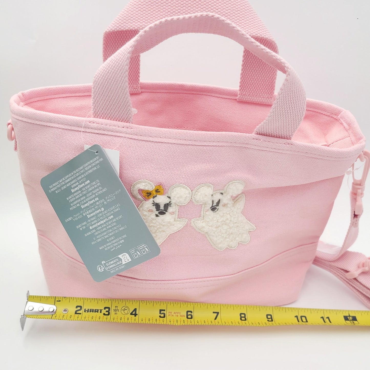 2025 Disney Parks Halloween Ghost Mickey Minnie Mouse Pink Canvas Small Tote Bag