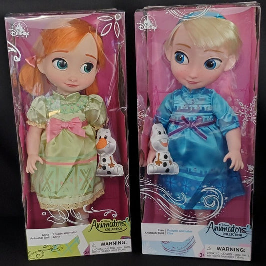 NEW Disney Animators' Collection FROZEN Set Elsa & Anna Doll Toddler 16" w/ Olaf