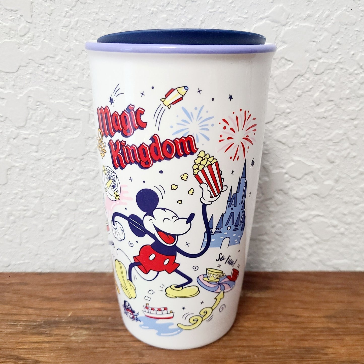 Walt Disney World Magic Kingdom White Starbucks Porcelain 12 oz Tumbler Cup Lid
