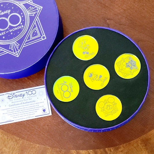 2023 Disney Parks 100 Years Arribas Brothers Glass 5 Coin Set & Holder Mickey