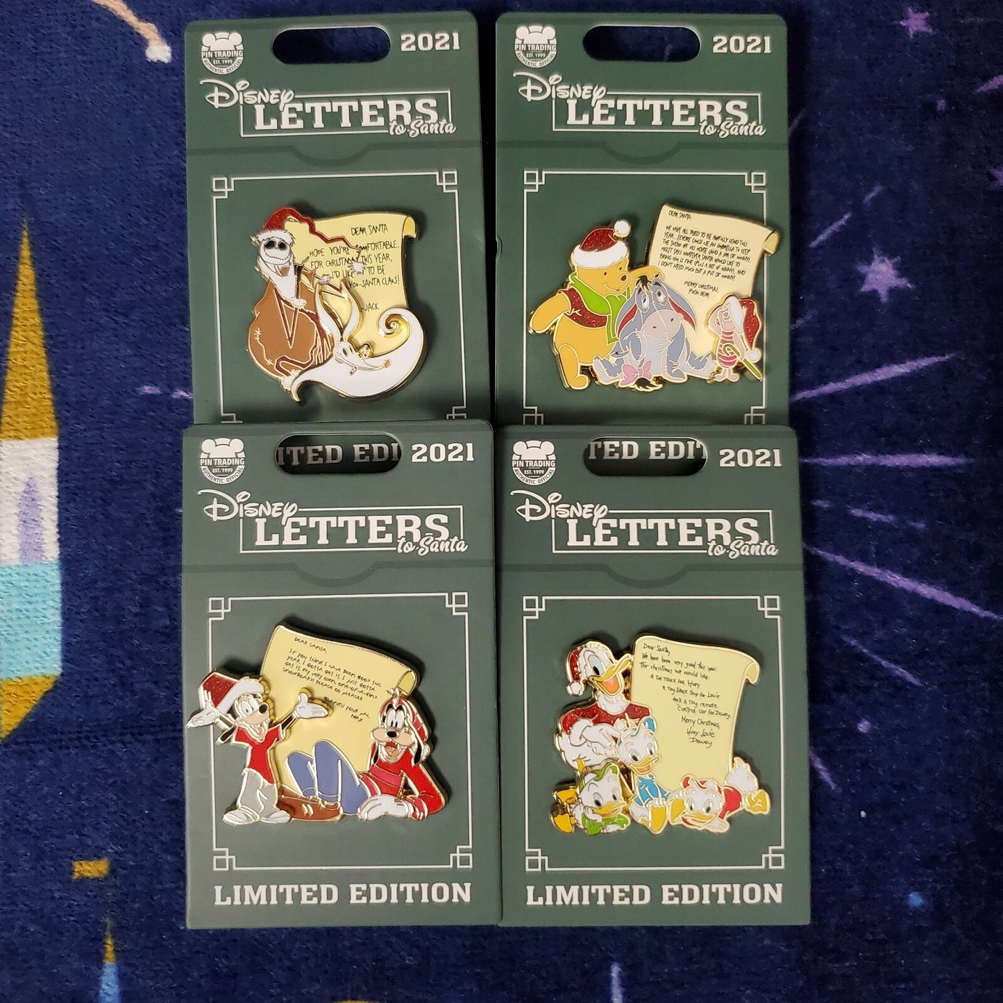 *4 Pin Set* 2021 Disney Parks Christmas Letters To Santa Pooh Jack Goofy Donald
