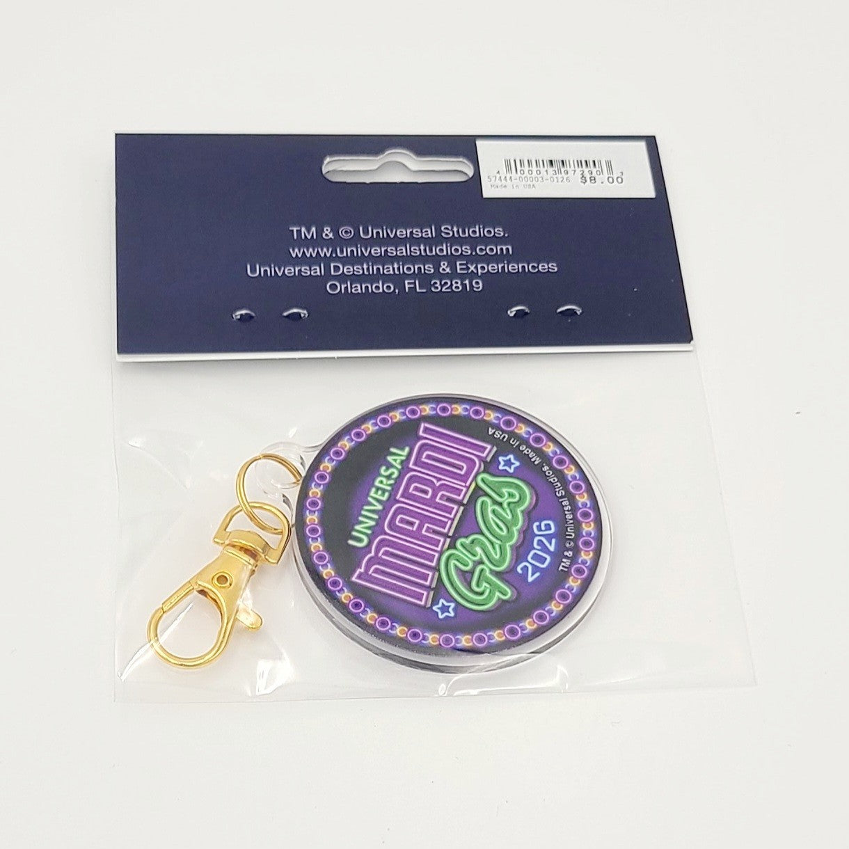 2026 UOAP Universal Studios Park Mardi Gras Bead Medallion King Gator Keychain