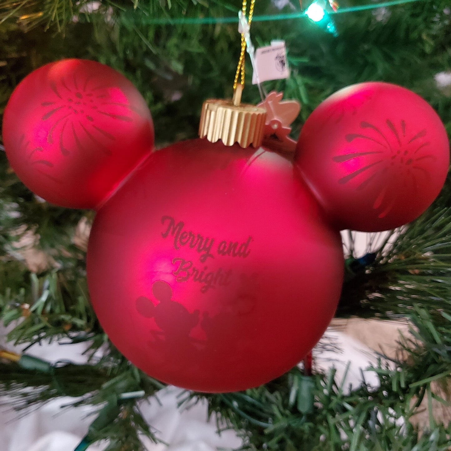 Disney Park Christmas Mickey Mouse Park Icons Red Glass Light Up Ornament Bauble