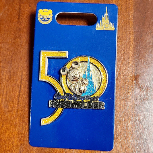 Disney World Parks 50th Anniversary Mickey Mouse Castle Glitter Passholder Pin