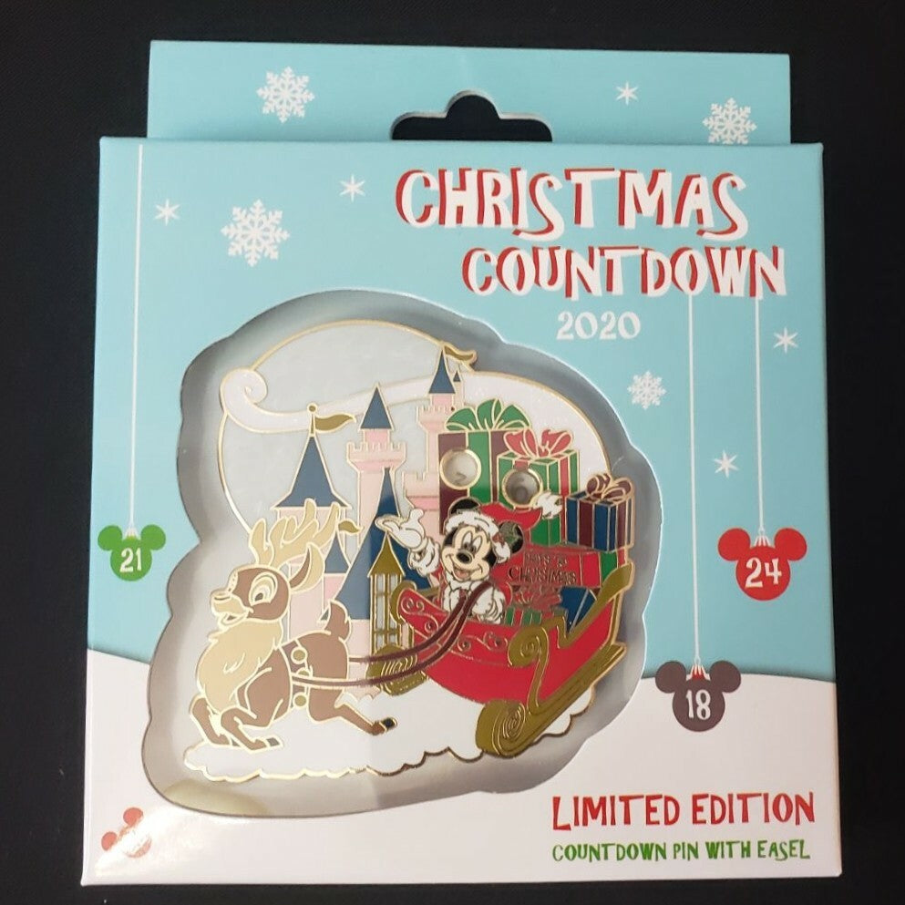Disney Parks Christmas 2020 Mickey Countdown Jumbo Pin with Easel LE 4000 Castle