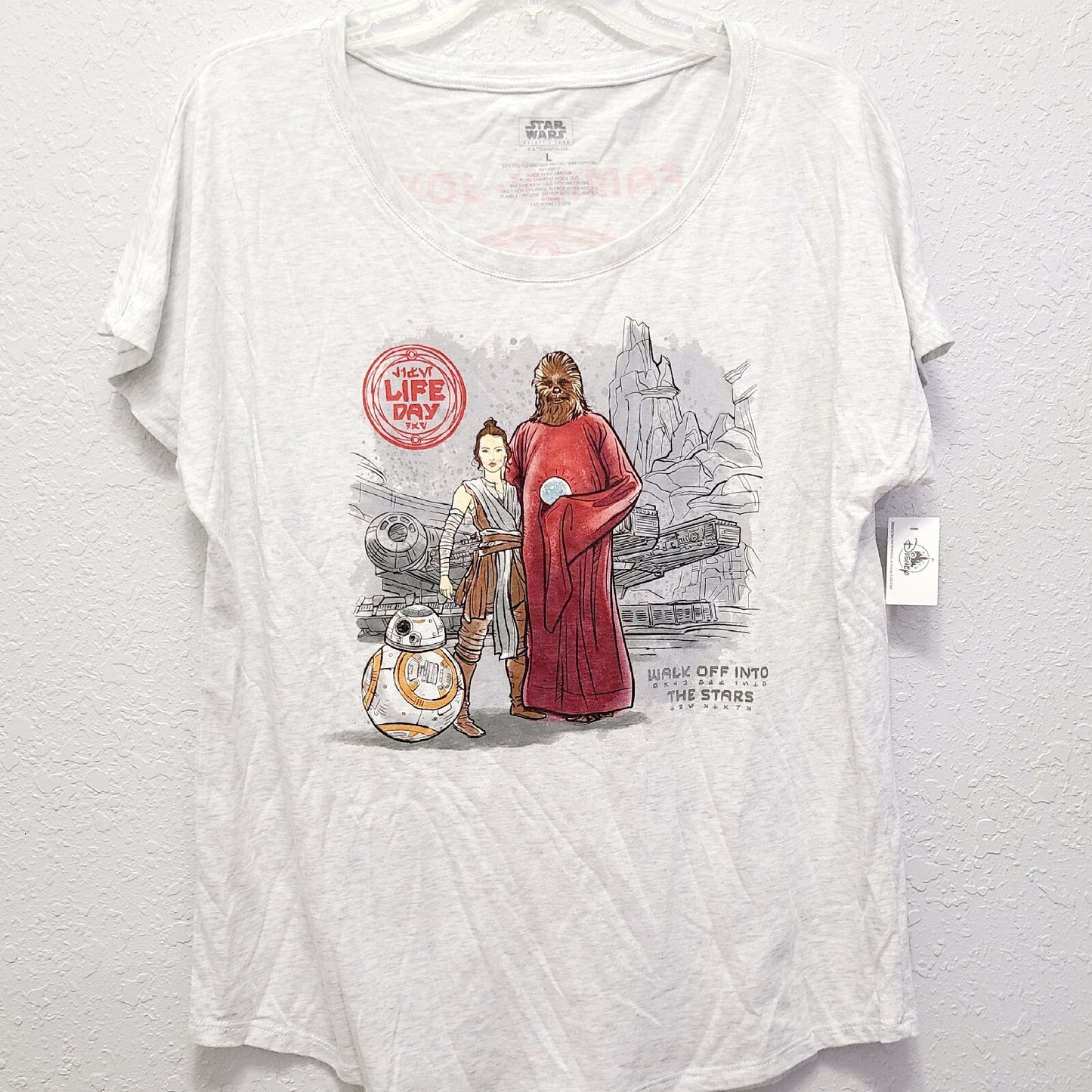 LARGE Woman 2021 Disney Parks Star Wars Family Life Day Harmony Chewbacca Shirt