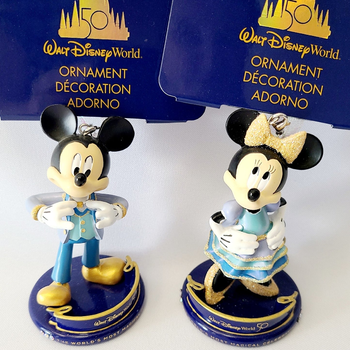 *2 Ornament Set* Walt Disney World Park 50th Anniversary Mickey Minnie Christmas