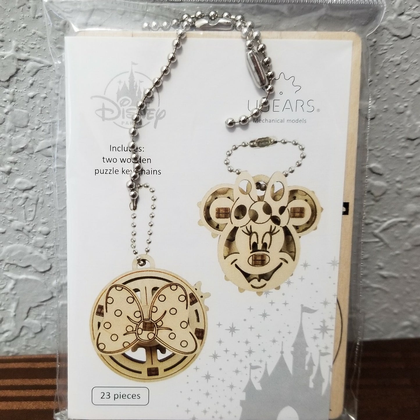 NEW Disney Parks UGEARS Keychain Set Minnie Mouse & Bow Dots 2 Wooden Puzzles