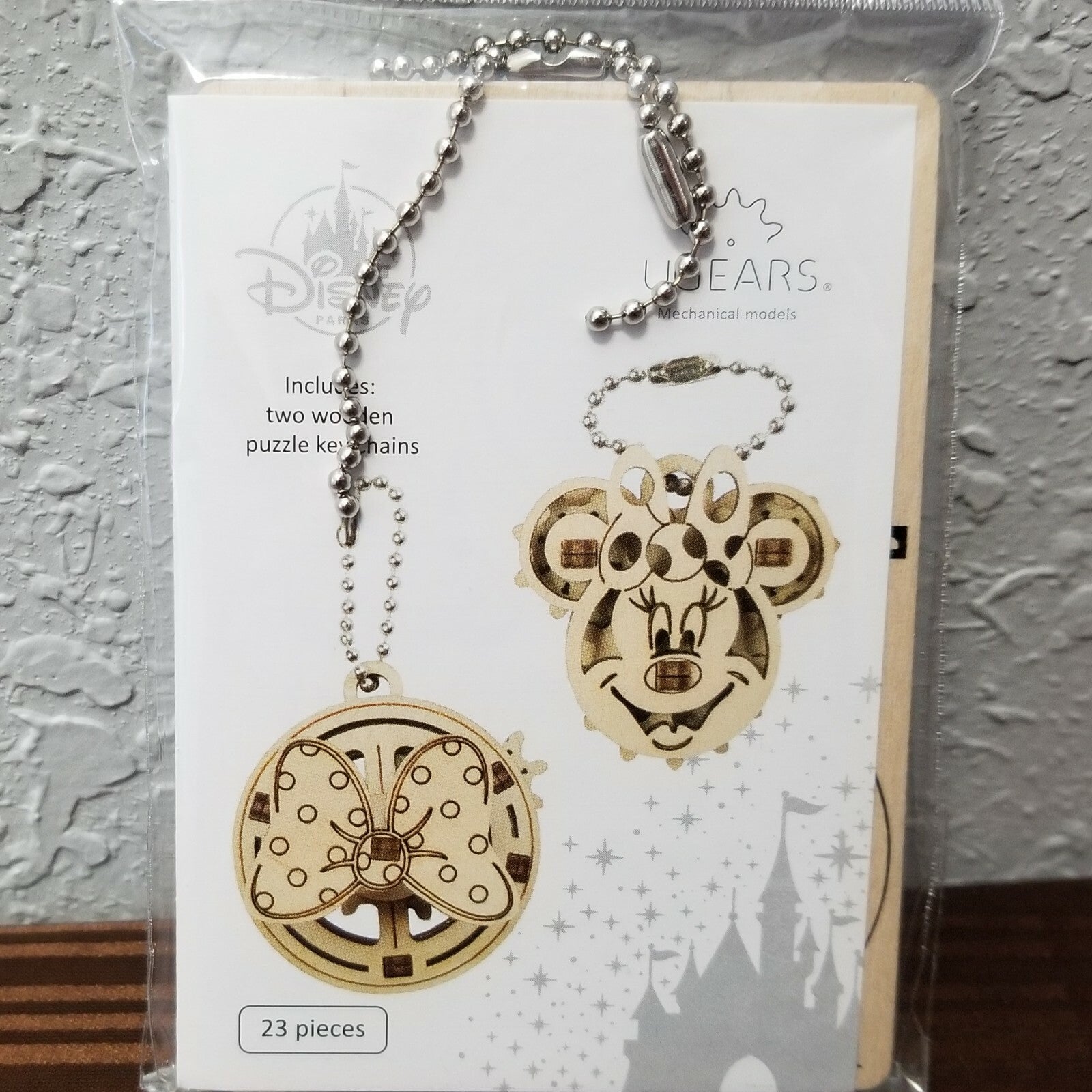 NEW Disney Parks UGEARS Keychain Set Minnie Mouse & Bow Dots 2 Wooden Puzzles