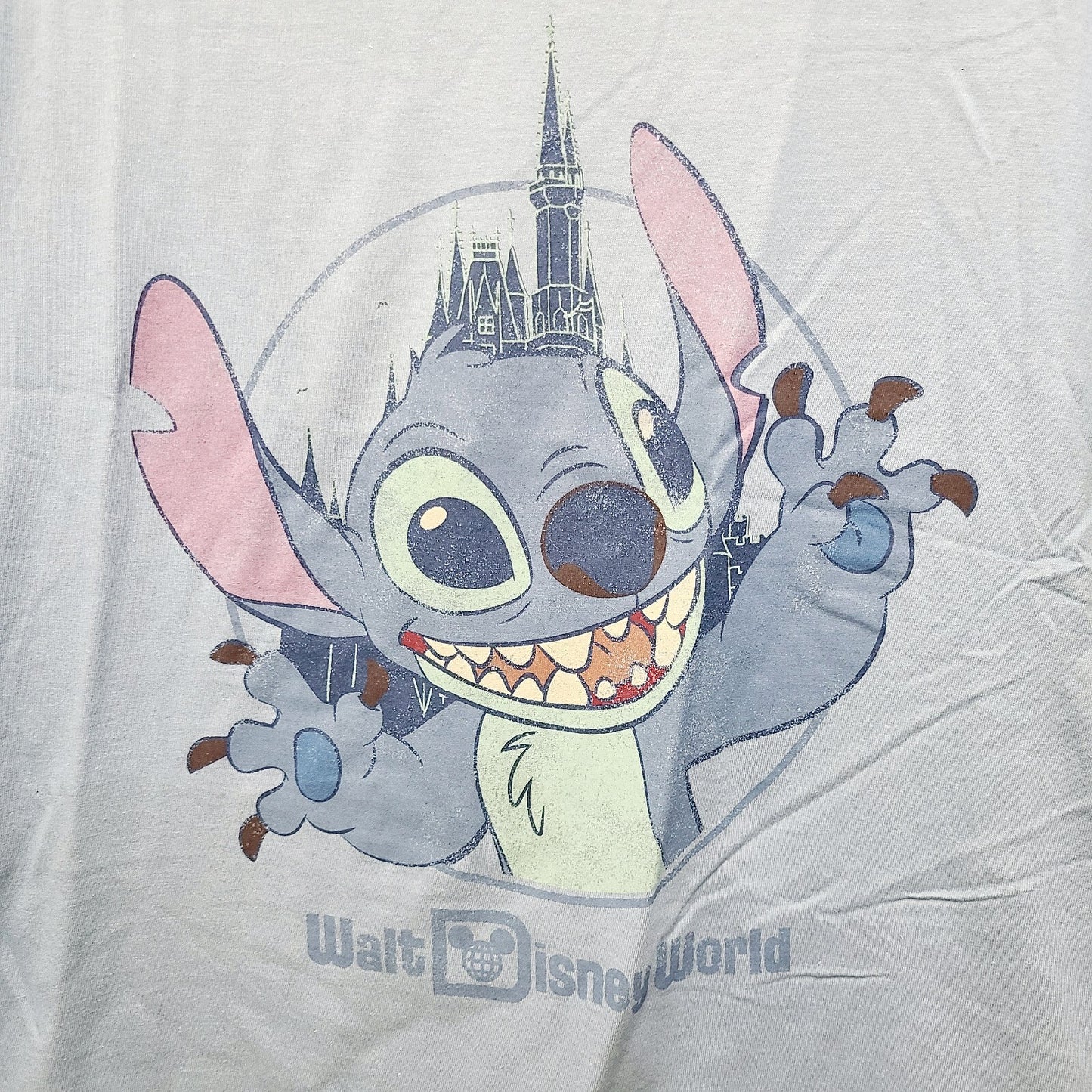 LARGE Walt Disney World Park Shirt Adult Blue Stitch Castle Mickey Mouse T-Shirt