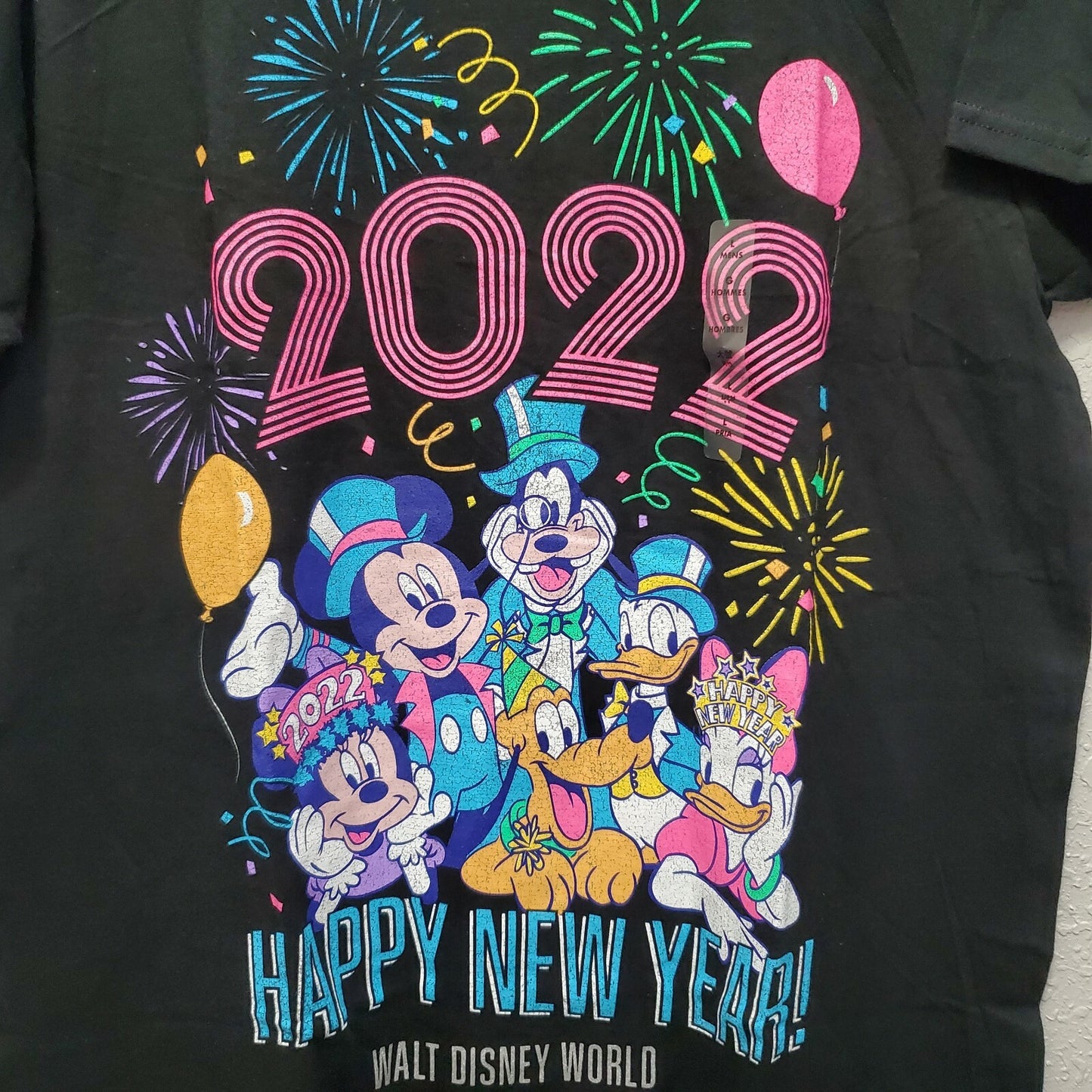 LARGE WDW Happy New Year 2022 T-Shirt Walt Disney World Mickey Minnie Donald