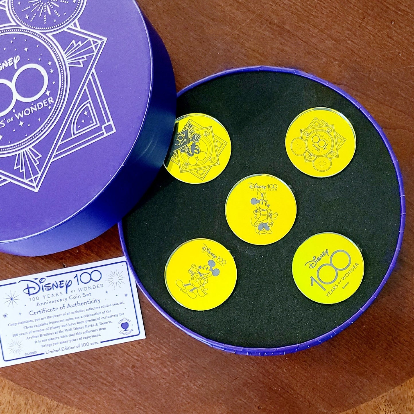 2023 Disney Parks 100 Years Arribas Brothers Glass 5 Coin Set & Holder Mickey
