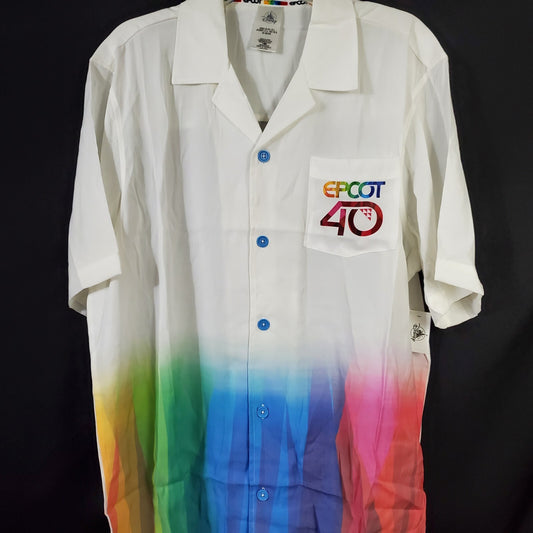 LARGE Disney World Parks 2022 Epcot 40th Anniversary White Collard Button Shirt