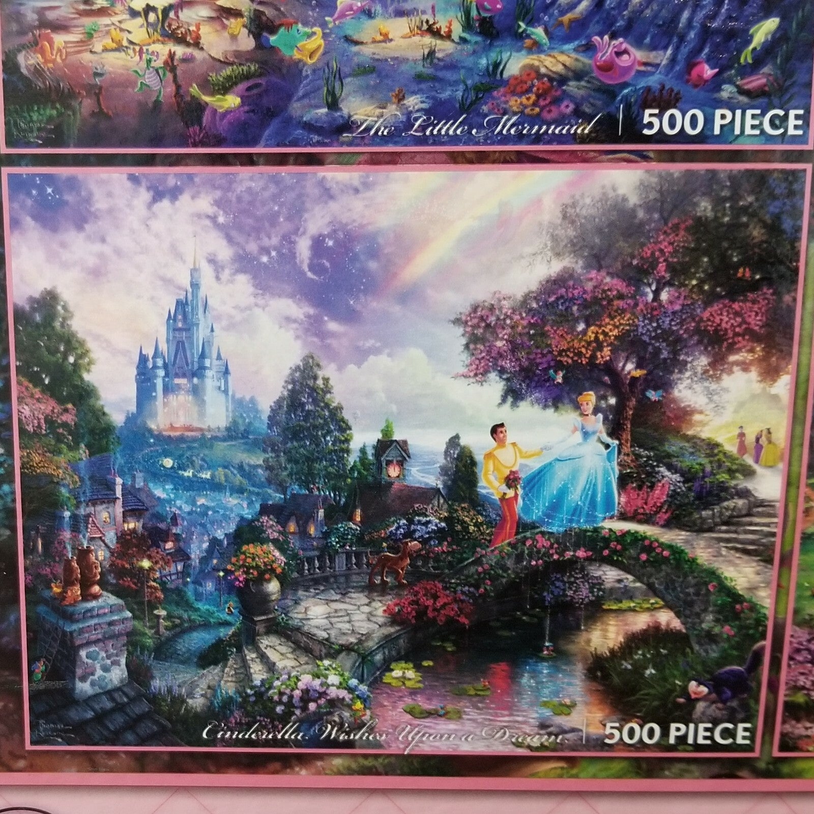 4-In-1 Disney Parks Thomas Kinkade Four Puzzles Cinderella, Snow, Ariel, Aurora