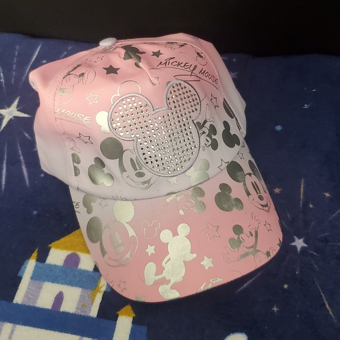 NEW Disney Parks Mickey Mouse Ears Pink Sequins Bling Jeweled Baseball Cap Hat