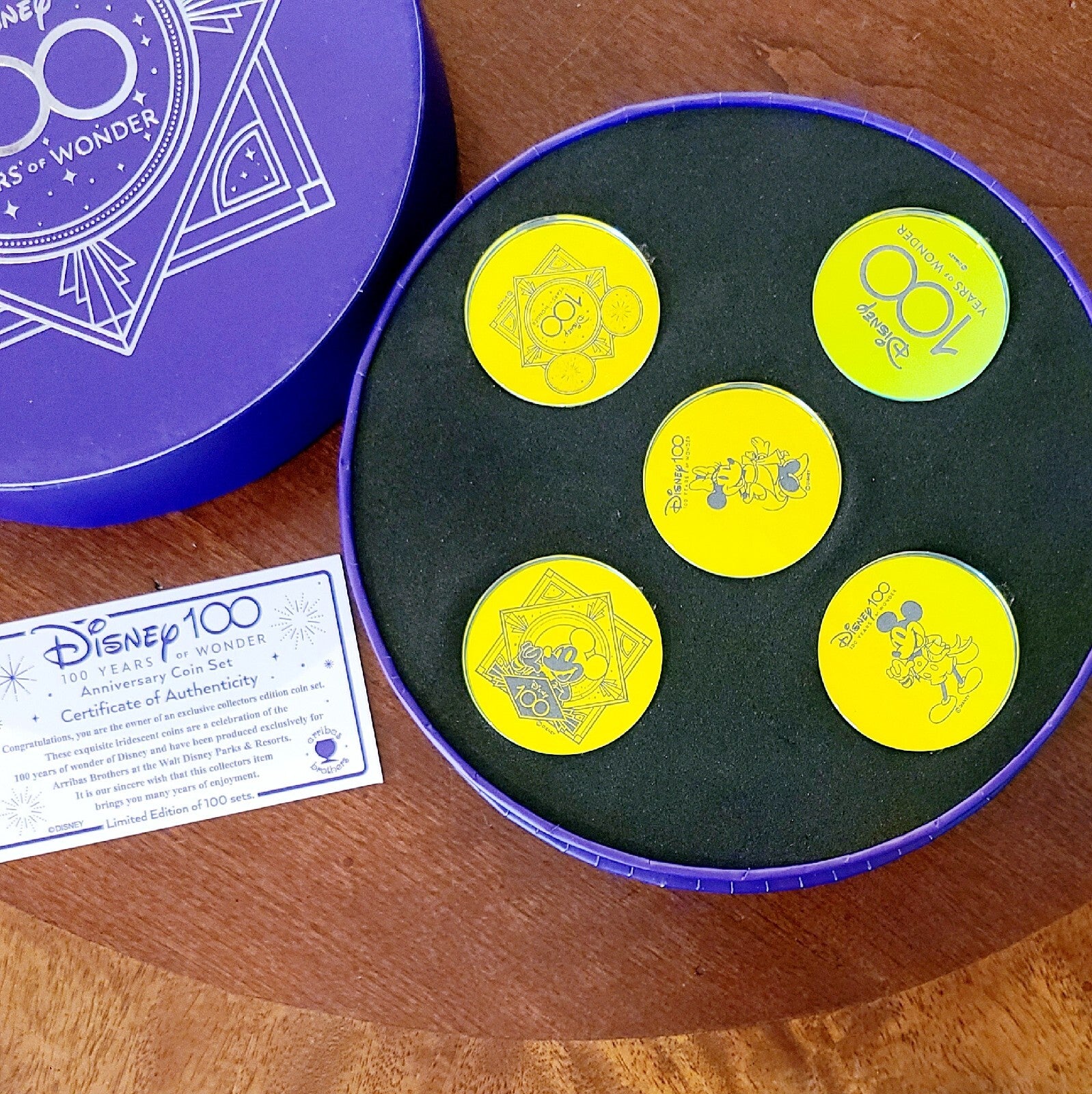 2023 Disney Parks 100 Years Arribas Brothers Glass 5 Coin Set & Holder Mickey
