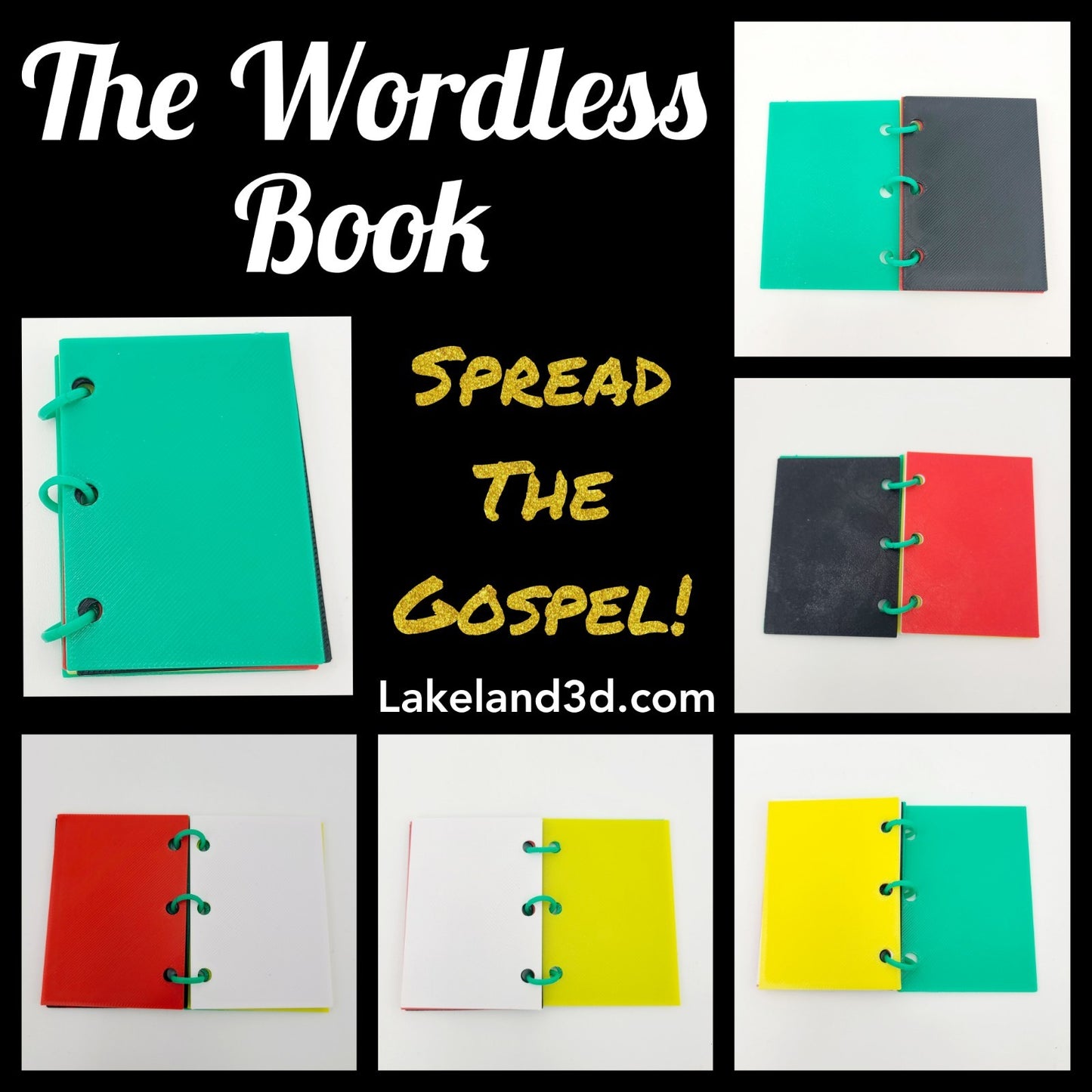 Wordless Book 3D Printed Spread The Gospel Lakeland3D Gold Black Red White Green